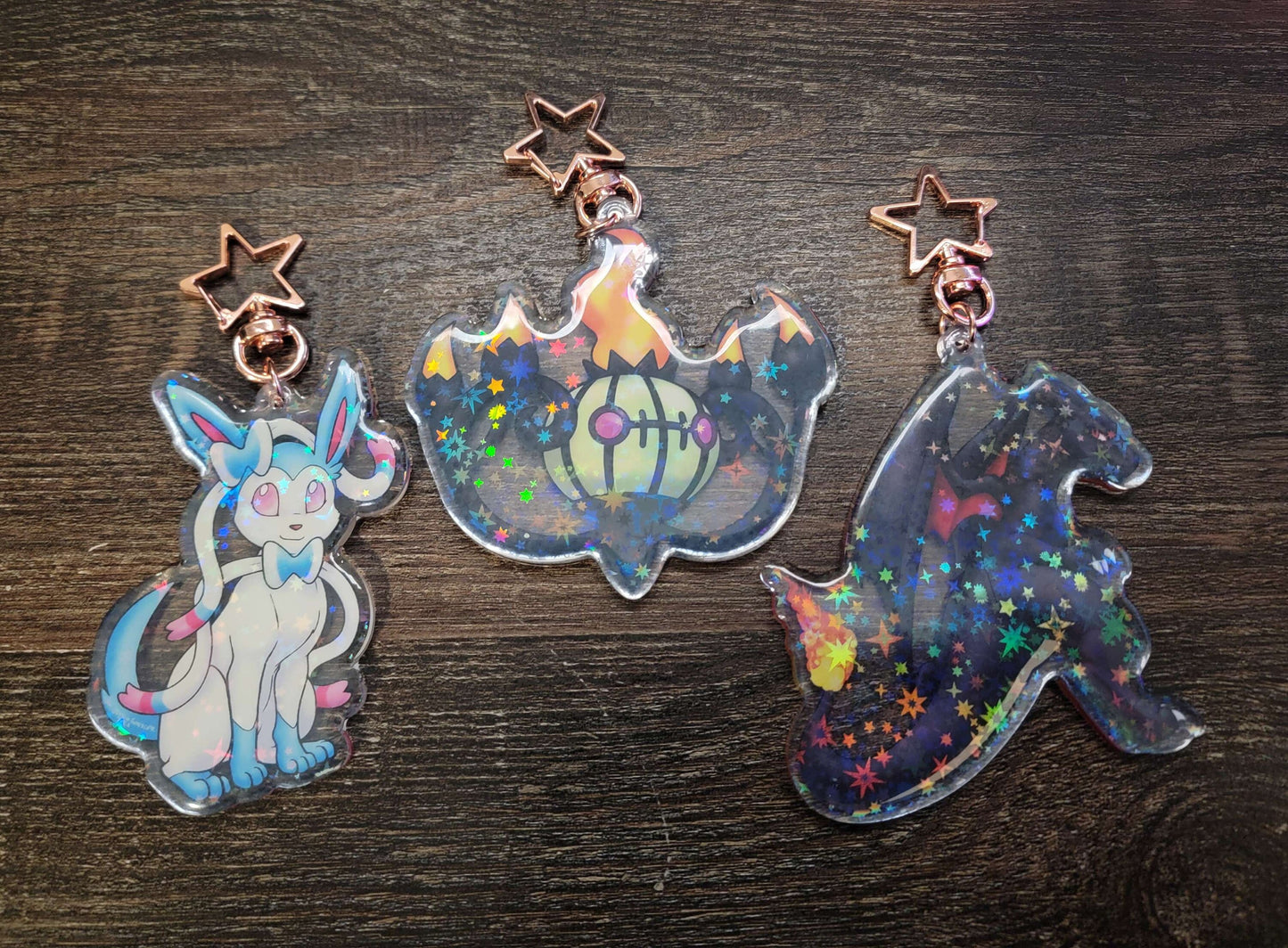 Rare/ Regular Two-Sided Poke Keychains - Dragon / Chandelier / Fairy Fox