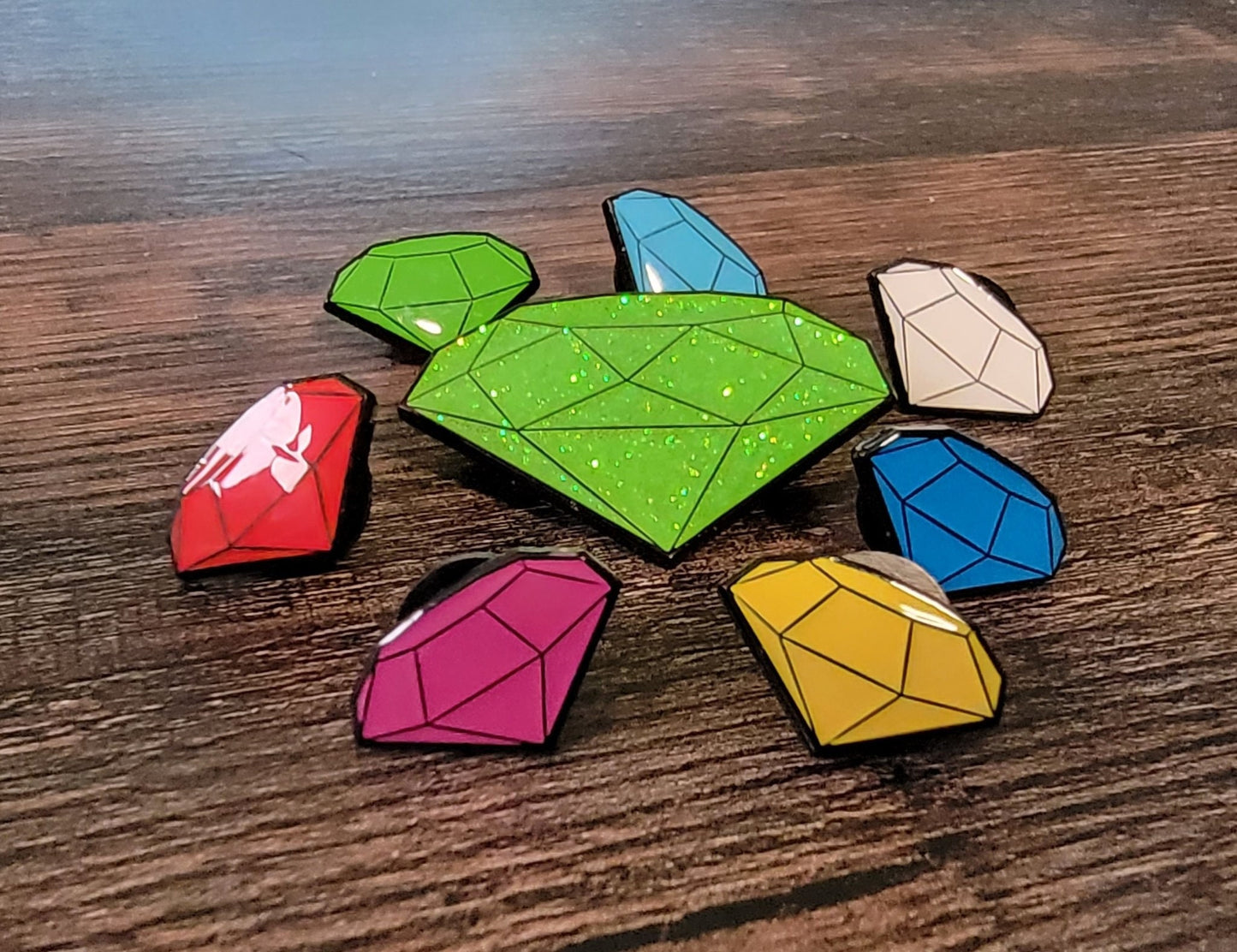 Master & Chaos Emeralds SET of 8 Pins [Unofficial Fan Merch]