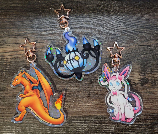 Rare/ Regular Two-Sided Poke Keychains - Dragon / Chandelier / Fairy Fox