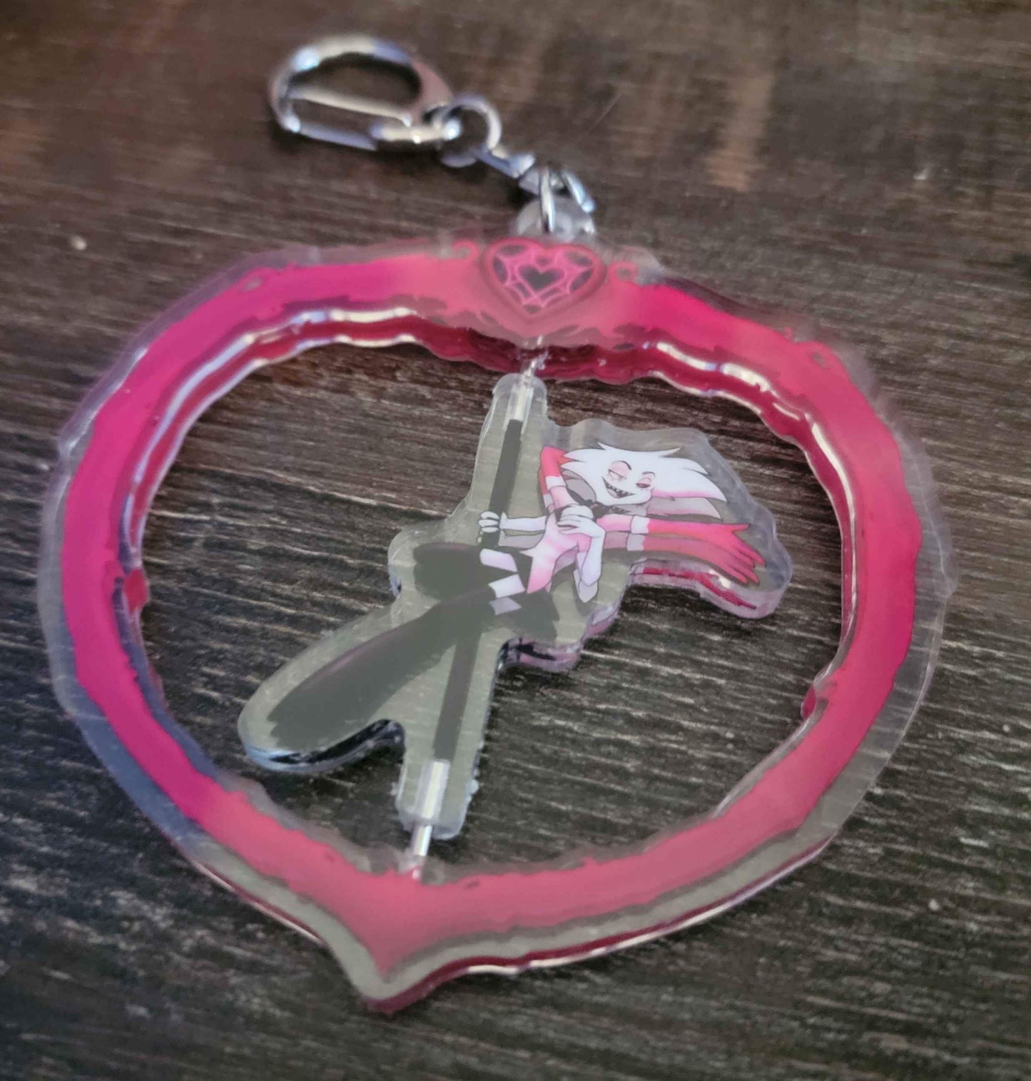 Pink Spider Spinning Pole Keychain