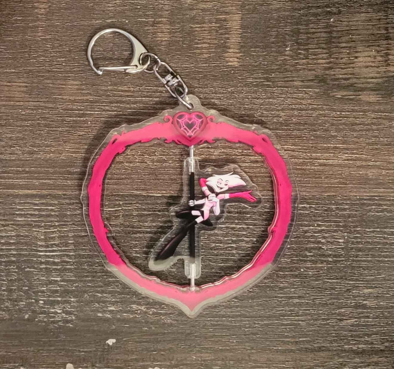 Pink Spider Spinning Pole Keychain